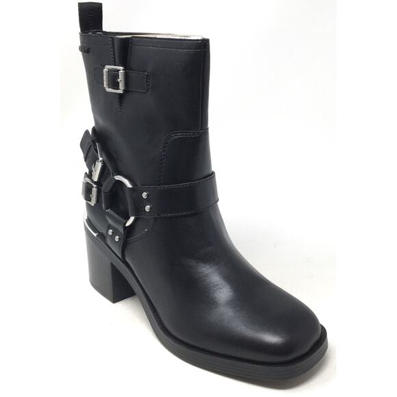 Dkny Shoes - DKNY Nolan Harness Women's Sz 9 Black Faux Leather Ankle Motorcycle Boots Shoes